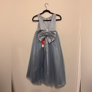 Dusty Blue Flower Girl Dress with Detachable Bow